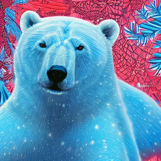 Prompt: blue paper + an intricate polar bear and a beauty depiction + elaborate red illustration, very detailed, deviantart, 8 k vertical wallpaper, tropical, colorful, airy, anime illustration, anime nature