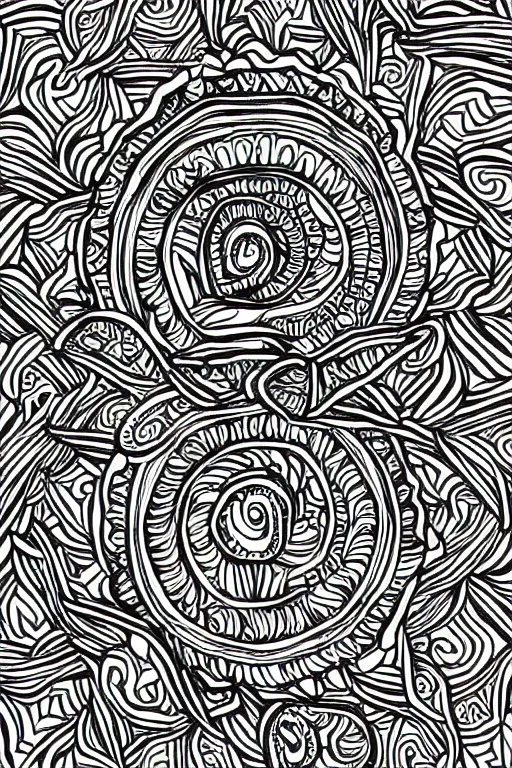 Prompt: a thin intricate lineart swirling tribal mandala design, black and white