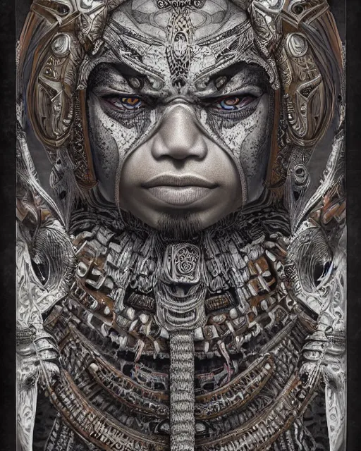 Prompt: digital painting of a mayan batab by filipe pagliuso and justin gerard, symmetric, fantasy, highly detailed, realistic, intricate, portrait, sharp focus, tarot card