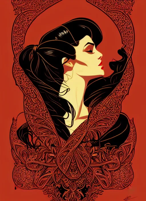 Prompt: silhouette of a spanish gitana, vector art style, medium shot, intricate, elegant, highly detailed, digital art, ffffound, art by jc leyendecker and sachin teng