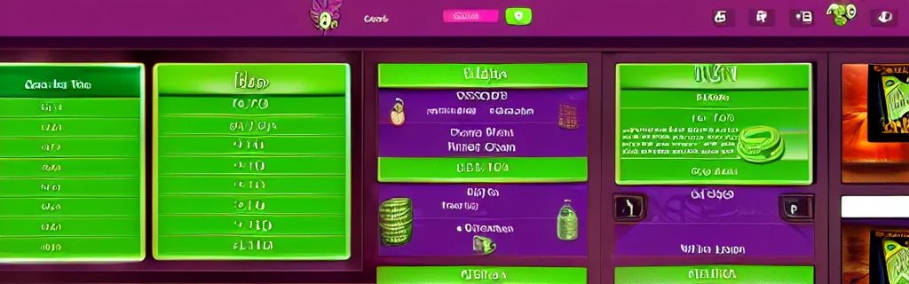 Image similar to purple and green slots casino interface, material design