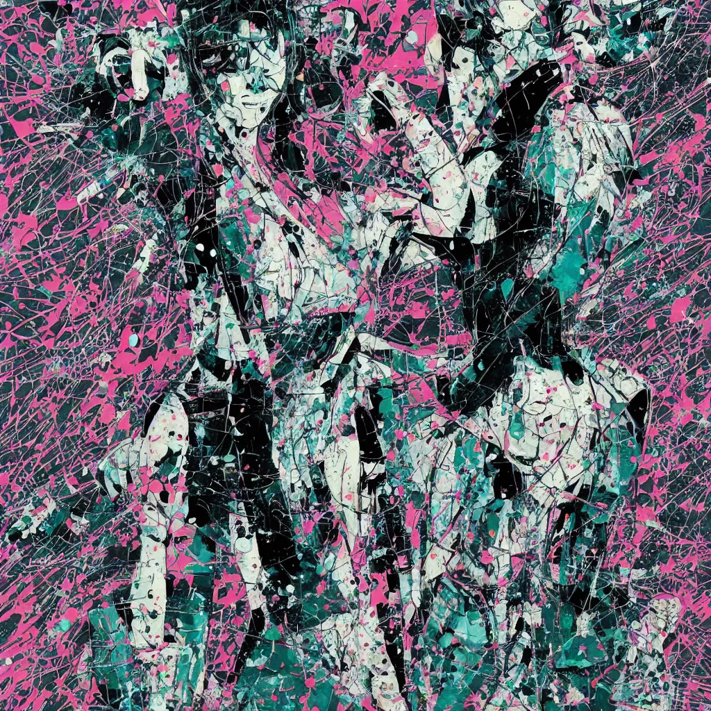 Image similar to girl figure, abstract, jet set radio artwork, ryuta ueda artwork, cryptic, rips, spots, fabric, asymmetry, stipple, lines, glitches, color tearing, pitch bending, stripes, bandages, guts, eerie, hearts, minimal, points, otomo katsuhiro artwork, technical, natsumi mukai artwrok, folds