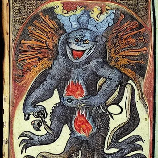 Image similar to medieval bestiary of repressed emotion monsters and creatures starting a fiery revolution in the psyche