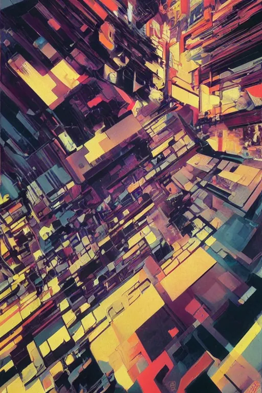 Prompt: wideangle broken tensor fields, cybernetic, madness, decoherence, synthwave, glitch!!, fractured reality, vortex, realistic, hyperdetailed, concept art, art by syd mead, cubism
