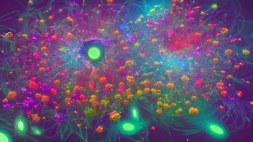 Image similar to highly detailed illustration of an explosion of all known species of flowers by beeple, 4 k resolution, realistic colors