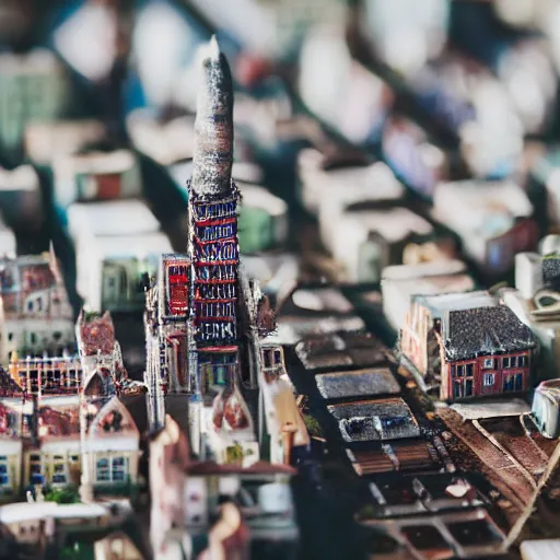 Image similar to macro photo of a miniature secret hidden world with tiny buildings teeth and people