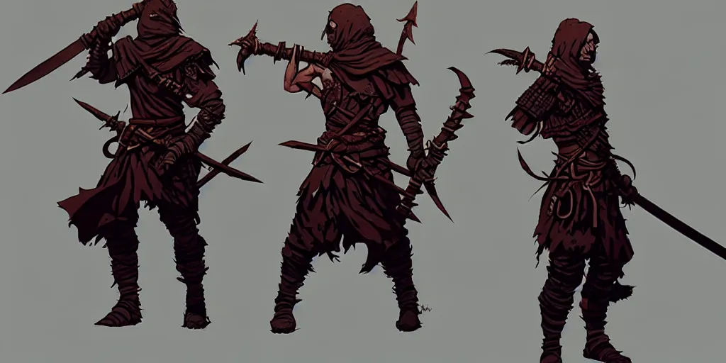 Image similar to warrior character design, idle pose, sword, sprite, darkest dungeon, pc game, sideview, art by moebius and greg rutkowski.