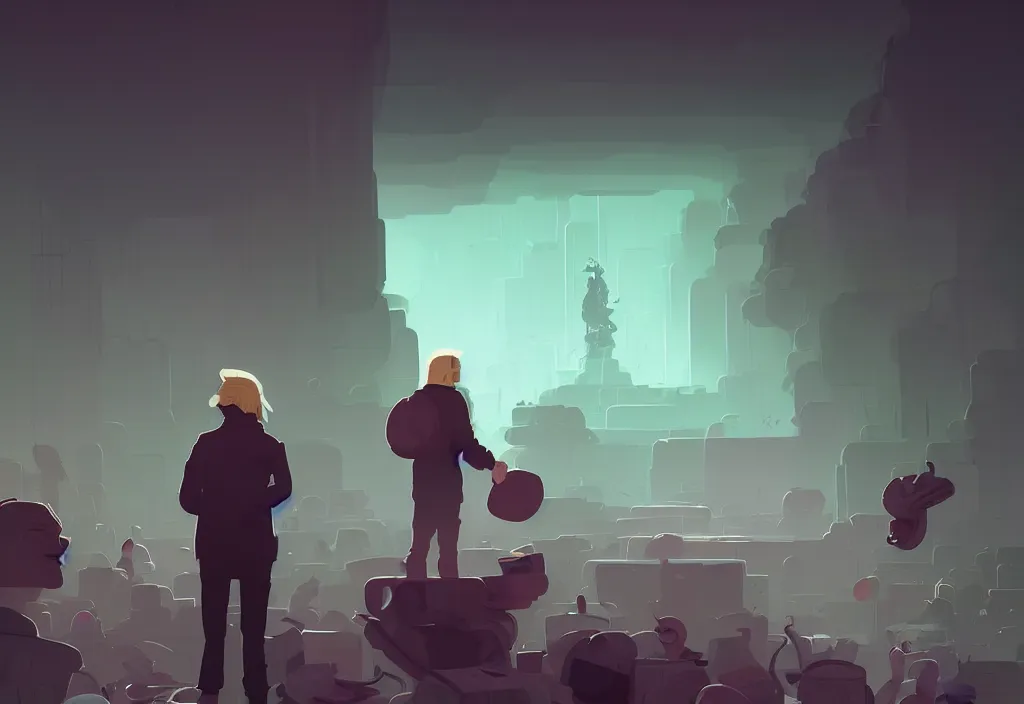 Image similar to donald trump cancel his elections and goes to mexica, presidental elections candidates, cnn, fox news, fantasy, by atey ghailan, by greg rutkowski, by greg tocchini, by james gilleard, by joe gb fenton, dynamic lighting, gradient light green, brown, blonde cream, salad and white colors in scheme, grunge aesthetic