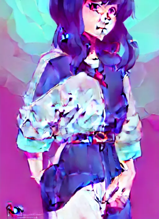 Image similar to female character inspired by 9 0's fashion and by madeline from celeste, art by rossdraws, wlop, ilya kuvshinov and makoto shinkai