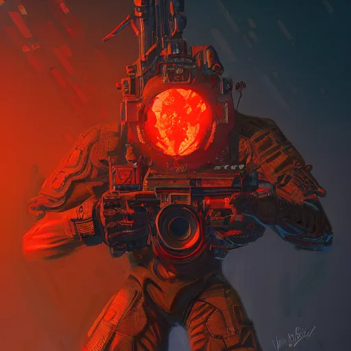 Image similar to Duke Nukem 3D, #FF0000 red, dark orange #AC2F00, Explosion, intricate, cinematic lighting, highly detailed, digital painting, artstation, concept art, smooth, sharp focus, illustration, art by Artgerm and Greg Rutkowski, Cgsociety