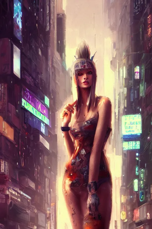 Image similar to beautiful portrait of a tall white female anthro fox smoking a cigarette towering head and shoulders above the bustling crowd of a rainy city street around her, cyberpunk clothes, cyberpunk, harsh neon lights, highly detailed, sharp focus, digital painting, illustration, trending on artstation, art by sakimichan, wlop, greg rutkowski