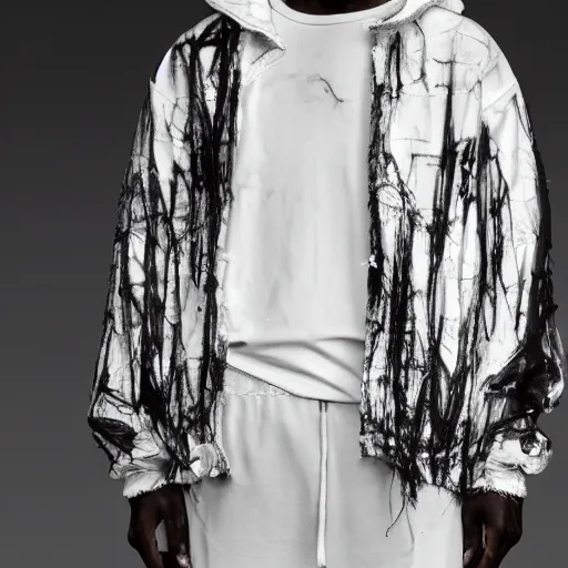 Image similar to jesus in virgil abloh nike hoodie and track pants by nicola samori, jean jacket, off - white style