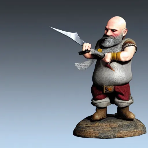Prompt: bald dwarf with white beard, holding a dagger and bomb, dnd, high detail, fantasy,