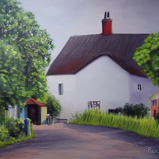 Image similar to painting of a small town in rural Ireland, by Aleksander Rostov