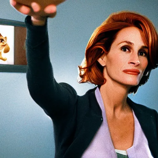 Image similar to julia roberts!! as dana scully, rescuing kittens, movie still