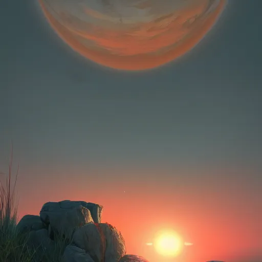 Prompt: digital painting of sunset with two suns matte painting, trending on artstation, realistic, octane render, cinematic, epic