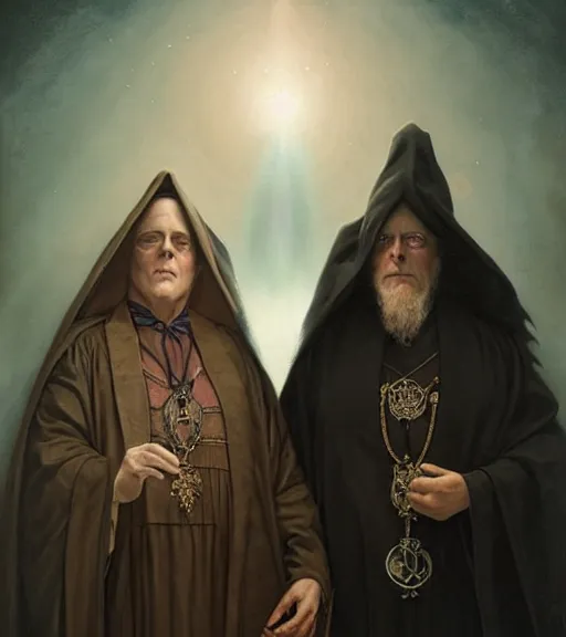 Prompt: A Magical Portrait of Aleister Crowley and the Great Mage of Thelema, art by Tom Bagshaw and Manuel Sanjulian