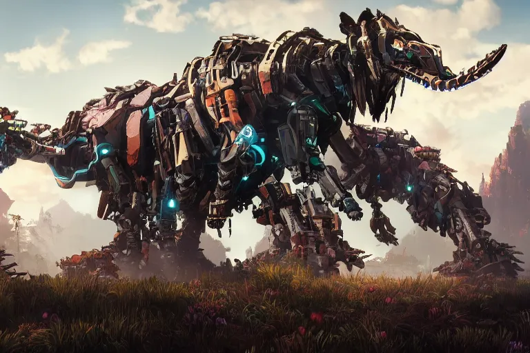 Image similar to bristleback machine mecha animal beast robot of horizon forbidden west horizon zero dawn bioluminiscence global illumination ray tracing hdr fanart arstation by sung choi and eric pfeiffer and gabriel garza and casper konefal