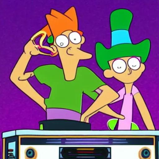 Prompt: phineas and ferb dj a concert