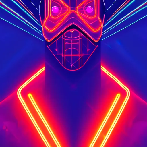 Prompt: portrait of a man with black hair and beard, synthwave, vector style, geometric random shapes and angles, red and blue lighting, neon, robot, futurism, virtualreality, modernist, cyberpunk h 6 4 0