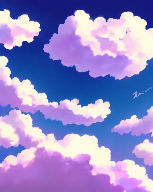 Prompt: simple realistic anime clouds, midday, digital art, trending on artstation, gradient colors, fisheye perspective