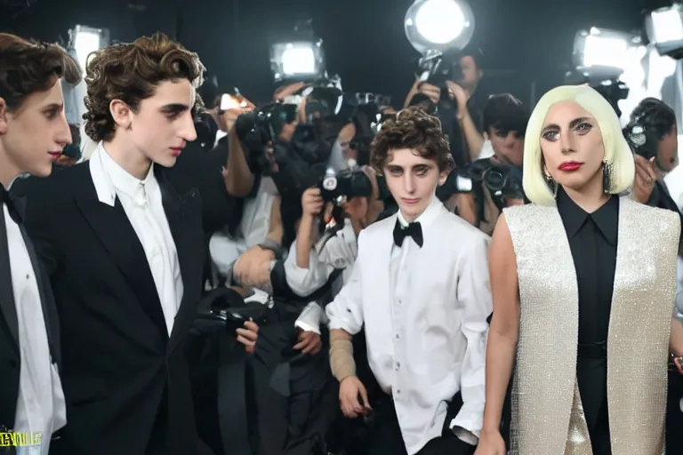 Image similar to lady gaga and timothee chalamet meet, red weapon 8 k s 3 5, cooke anamorphic / i lenses, highly detailed, cinematic lighting