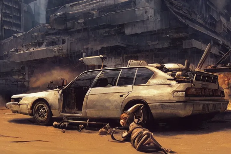 Image similar to 2 0 0 1 space odyssy diesepunk toyota chaser mad max by greg rutkowski makoto shinkai takashi takeuchi studio ghibli, akihiko yoshida
