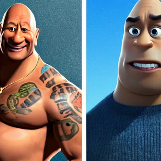 Image similar to dwayne johnson as pixar characters