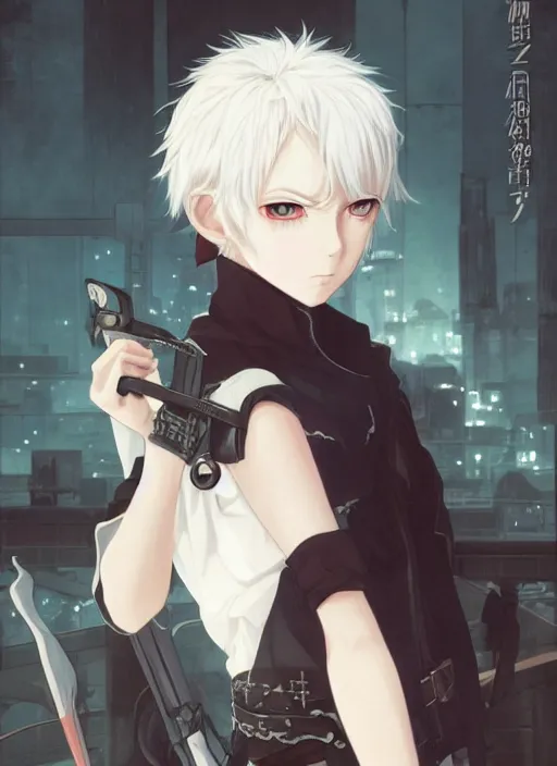 Prompt: An anime portrait of a white-haired short-haired big-eyed blue-eyed round-faced elf assassin, by Ilya Kuvshinov and Anna Dittmann and studio ghibli and WLOP and Rossdraws
