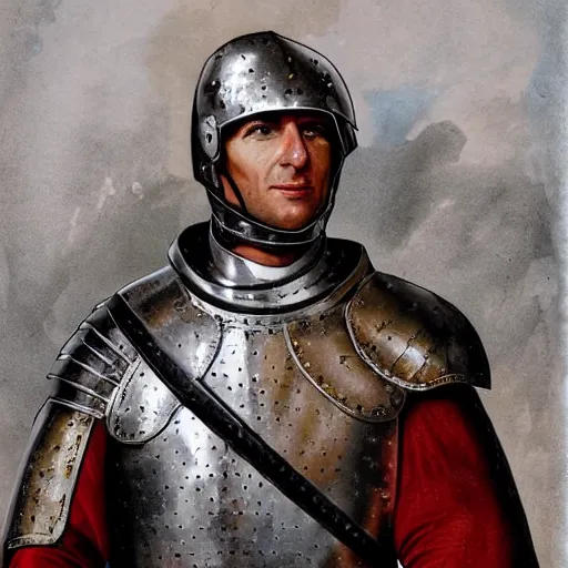 Prompt: Emmanuel Macron, in medieval armor, high detail, realistic,