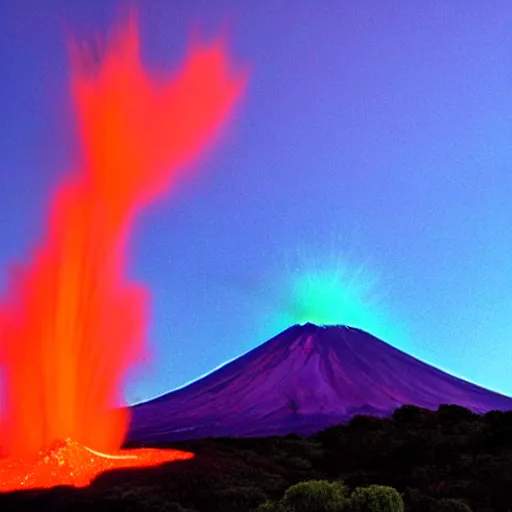 Image similar to volcano that spews bright neon blue lava