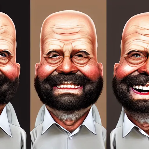 Image similar to Caricature portraits done of Hide the Pain Harold, realistic, hyperrealistic, very realistic, highly detailed, very detailed, extremely detailed, detailed, oil painting, digital art, trending on artstation
