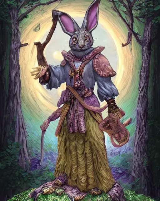 Prompt: a mystic rabbit druid mage. highly detailed