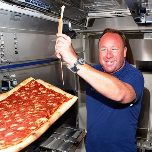Prompt: Alex Jones Making Pizza In Space