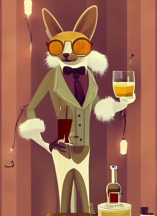 Image similar to squirrel anthro as a dapper bartender with a big fluffy tail, retro futurism, art deco, detailed painterly digital art, 🐿🍸🍋, furaffinity, trending on artstation