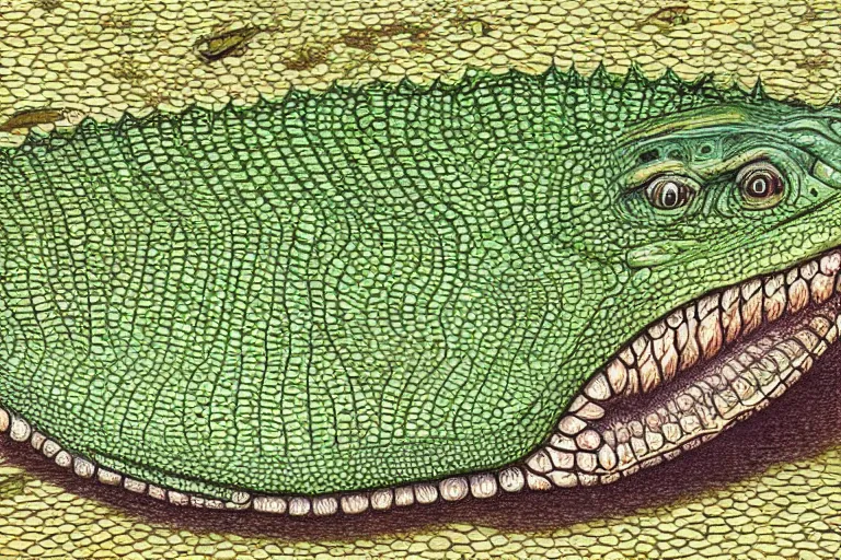 Prompt: illustration of a human alligator woman crocodile egg from codex seraphinianus art by Luigi Serafini