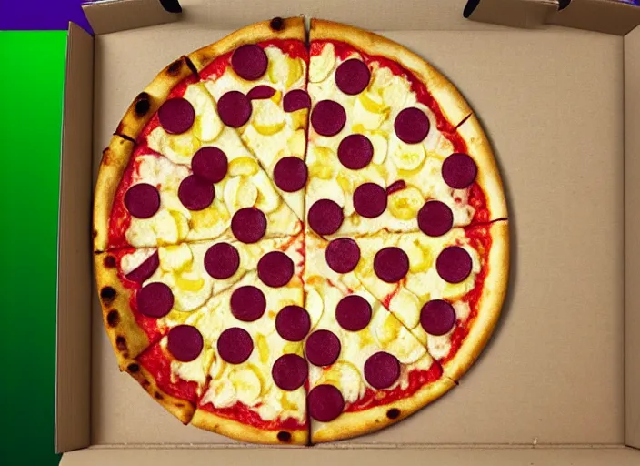 Prompt: a closed pizza box with the words 'Apple', 'Banana', and 'Croatia', written on it from top to bottom. There is a red green circle around 'Banana' and a purple circle around 'Croatia'. Hyper realistic, photograph, photorealism, 8k, unreal engine, detailed, accurate, centered, lighting