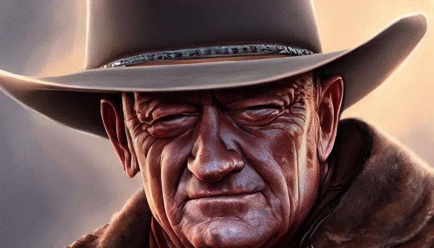 Prompt: Digital painting of John Wayne in 2022, hyperdetailed, artstation, cgsociety, 8k