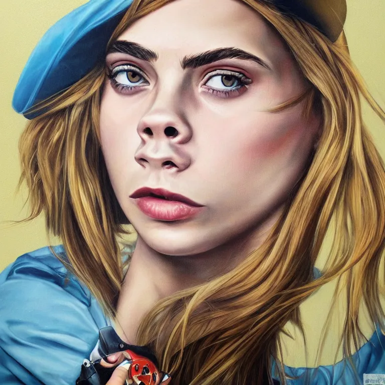 Image similar to Street-art portrait of Cara Delevingne in style of Etam Cru, photorealism