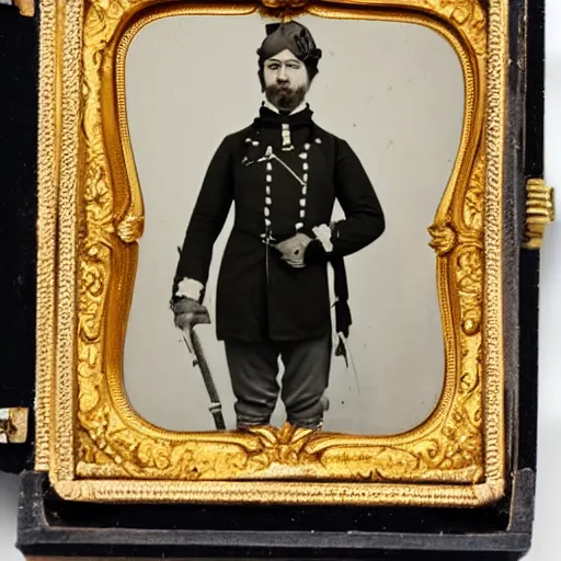 Prompt: daguerreotype of olaf scholz wearing a 1 9 th century prussian officer uniform, very detailed, very intricate,