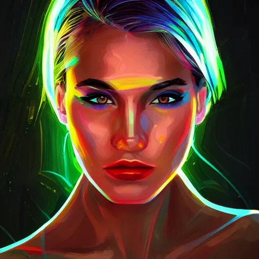 Image similar to electric woman, cute - fine - face, pretty face, oil slick hair, realistic shaded perfect face, extremely fine details, realistic shaded lighting, dynamic background, by alena aenami, artgerm