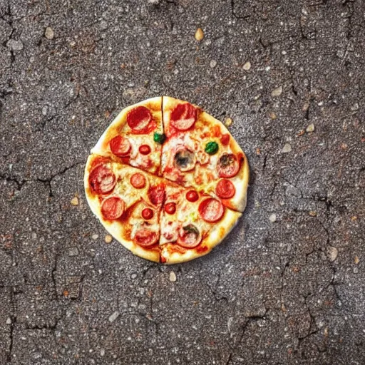 Image similar to Eww, why is this pizza on the concrete ground so rotten and moldy!