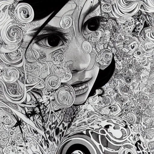 Image similar to life is so beautiful painted in alex grey and james jean style drawn by vania zouravliov and takato yamamoto, inspired by y - 3, intricate acrylic gouache painting, black and white, 3 d, high detail, sharp high detail, artstation