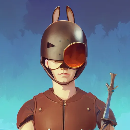 Image similar to bunny with helmet and sword smooth face median photoshop filter cutout vector behance hd by jesper ejsing, by rhads, makoto shinkai and lois van baarle, ilya kuvshinov, rossdraws, illustration, art by ilya kuvshinov and gustav klimt