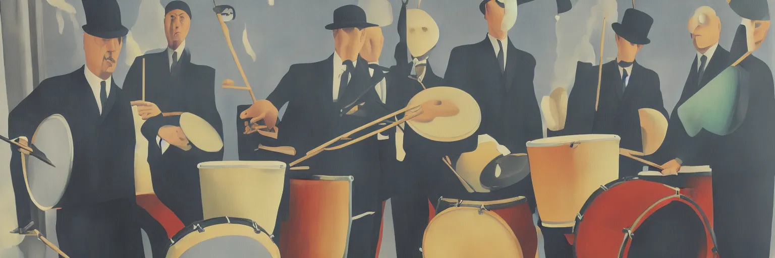 Prompt: drum line painting magritte