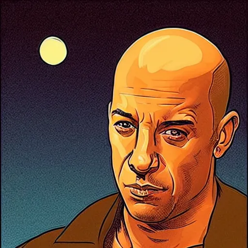 Image similar to “ vin diesel retro minimalist portrait by jean giraud, moebius starwatcher comic, 8 k ”