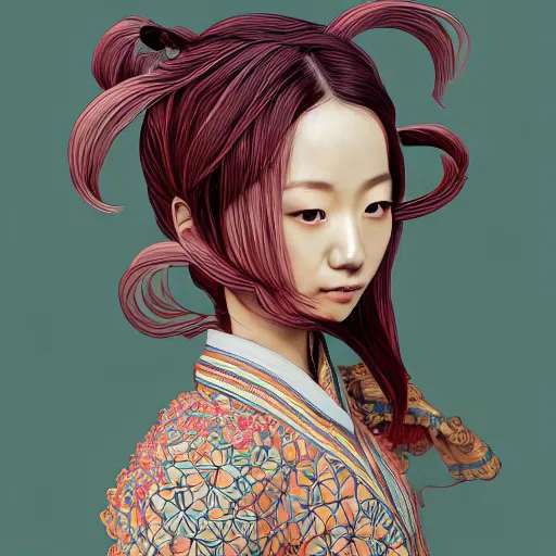 Image similar to the portrait of an incredibly cute and elegant japanese woman partially made of onions of all colors, an ultrafine detailed illustration by james jean, final fantasy, intricate linework, bright colors, behance contest winner, vanitas, angular, altermodern, unreal engine 5 highly rendered, global illumination, radiant light, detailed and intricate environment