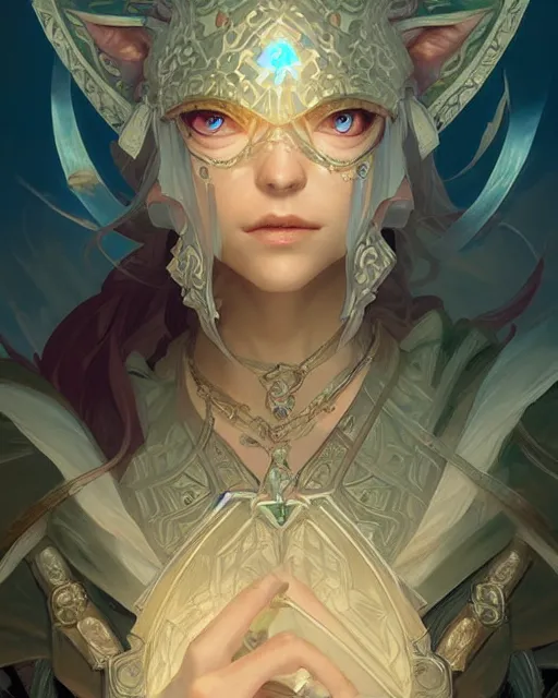 Image similar to legend of Zelda, D&D, fantasy, intricate, elegant, highly detailed, digital painting, artstation, concept art, matte, sharp focus, illustration, hearthstone, art by Artgerm and Greg Rutkowski and Alphonse Mucha