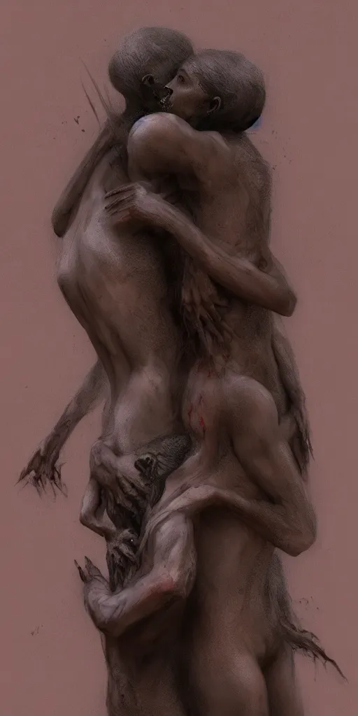 Prompt: death man and women hugging, in the style of keith thompson and zdzislaw beksinski, artstation hd, 8 k, surrealistic digital artwork