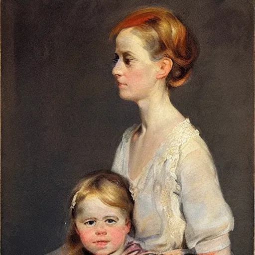 Prompt: portrait of the young mother ( anna rubens ) ; anna ostroumova - lebensky ; realism ; c. 1 9 0 8